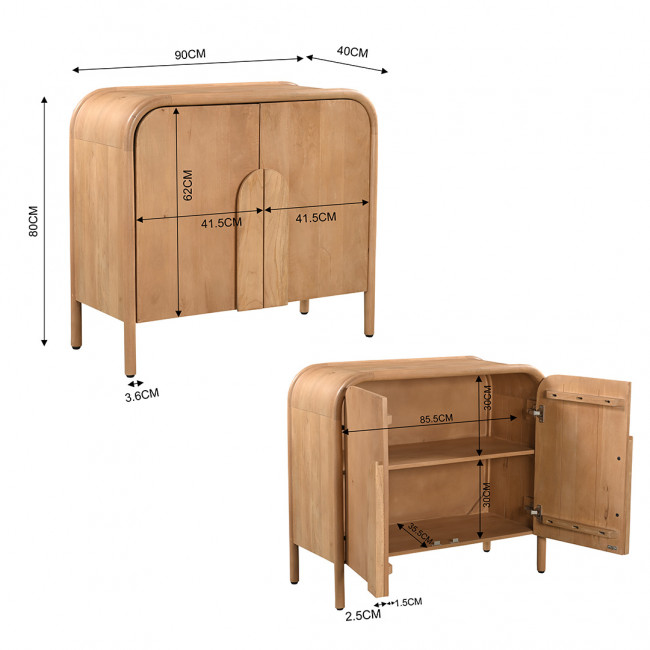 Bali - Buffet 2 portes en bois massif L90cm