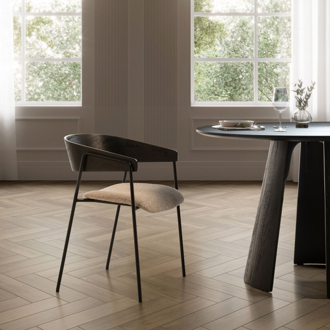 Opna - Lot de 2 fauteuils de table en tissu, bois et métal