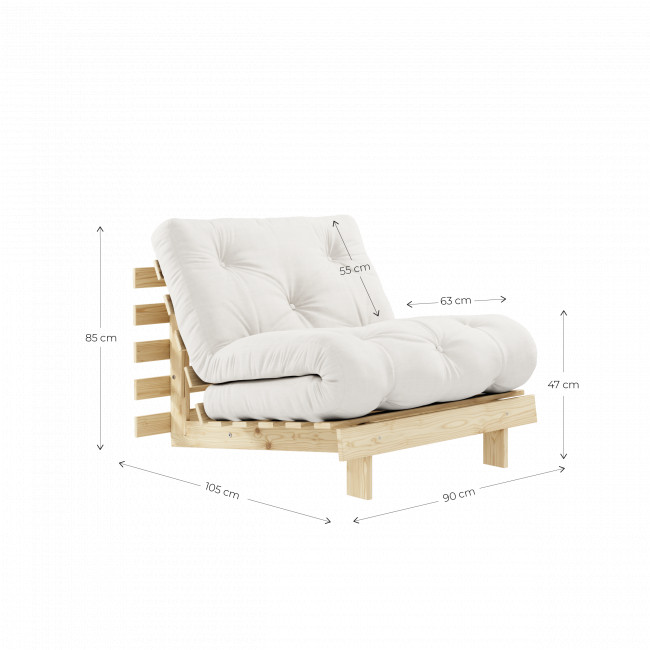 Roots - Fauteuil convertible 90x200 cm en bois naturel et tissu
