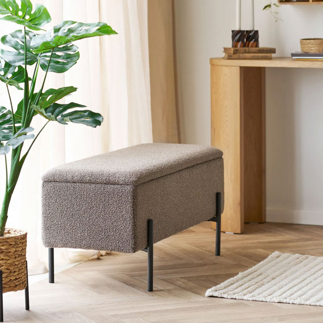 Watford - Banc coffre en tissu bouclette et métal L95cm