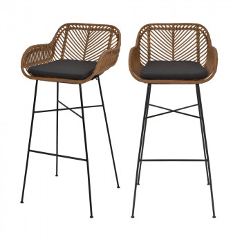 Nunuhai - Lot de 2 tabourets de bar en rotin H76cm