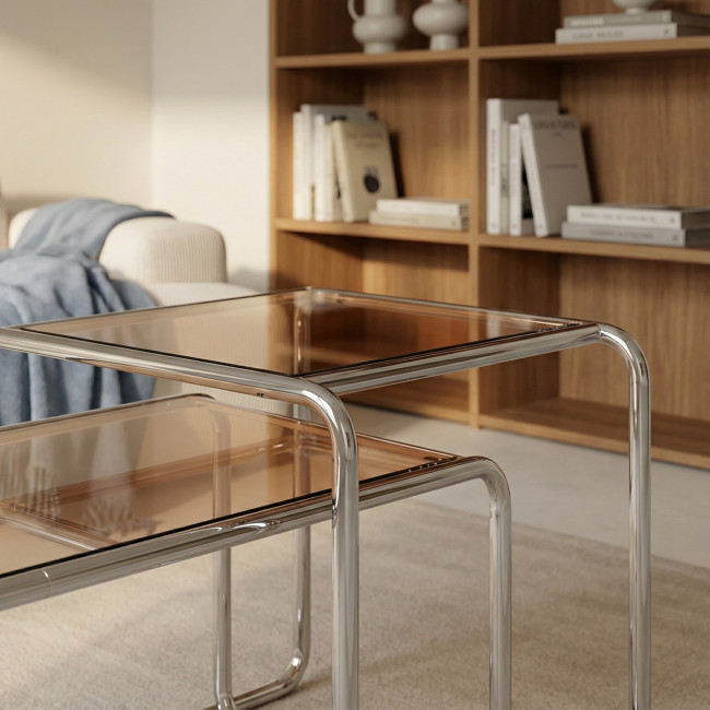 Rika - Table d'appoint en verre pieds chrome