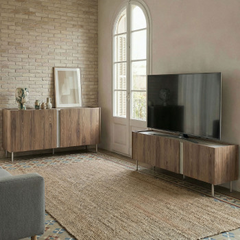 Boxy - Buffet 4 portes en bois et effet travertin L180cm