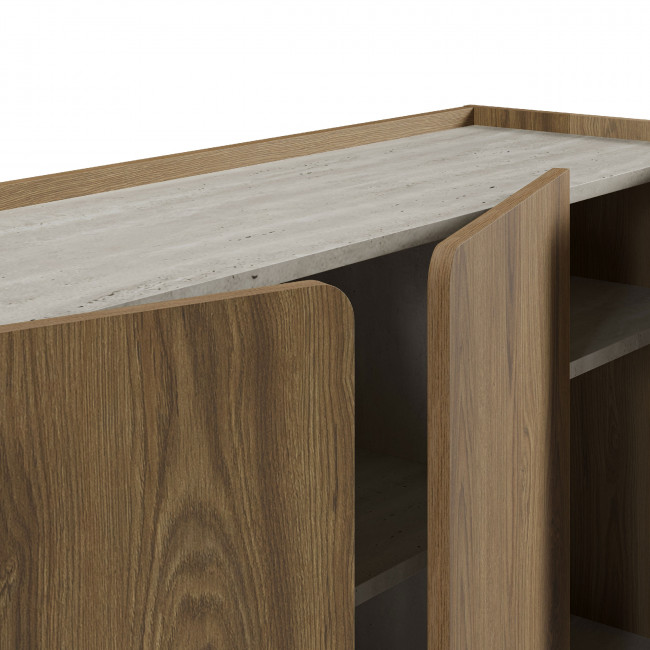 Boxy - Buffet 4 portes en bois et effet travertin L180cm