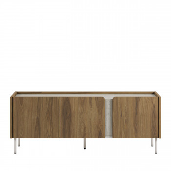 Boxy - Meuble TV 3 portes en bois et effet travertin L140cm