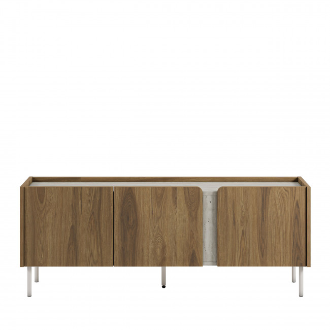 Boxy - Meuble TV 3 portes en bois et effet travertin L140cm