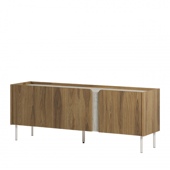 Boxy - Meuble TV 3 portes en bois et effet travertin L140cm