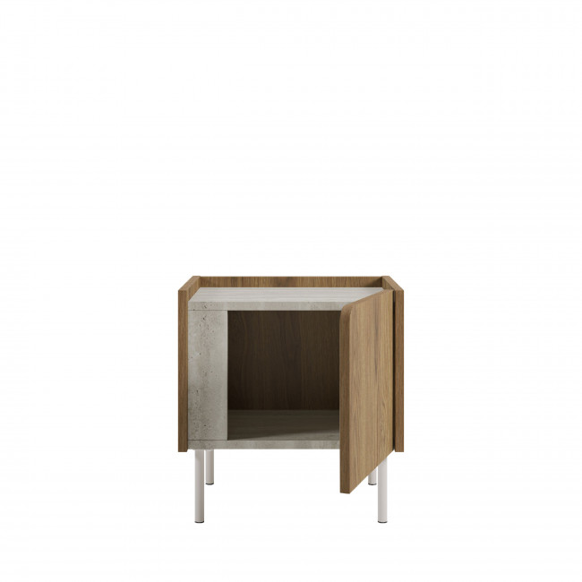 Boxy - Table de chevet 1 porte en bois et effet travertin
