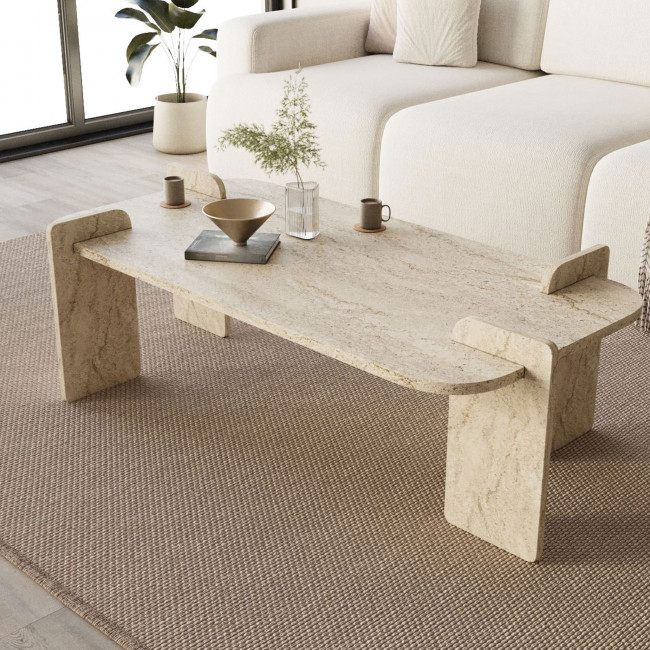Soleni - Table basse effet travertin 120x60cm
