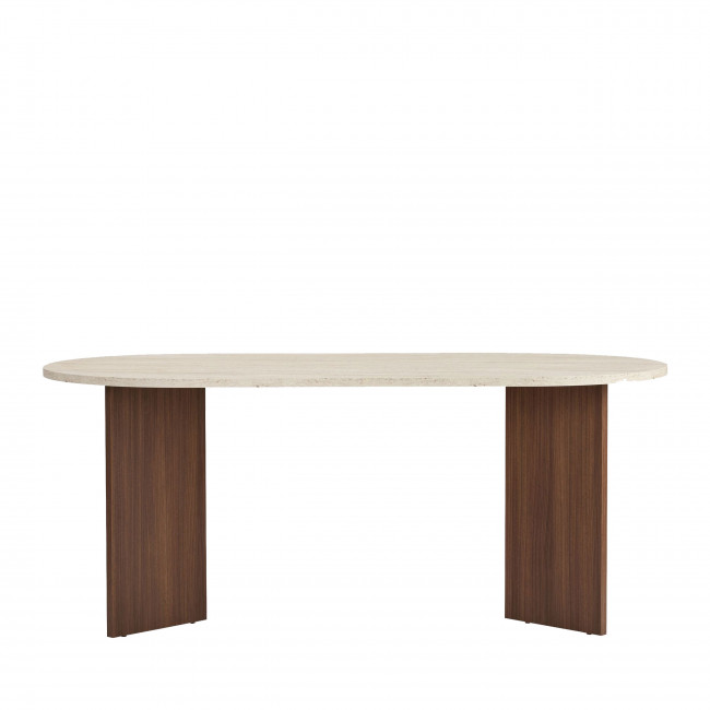 Sam - Table à manger 8 personnes ovale en bois et effet travertin