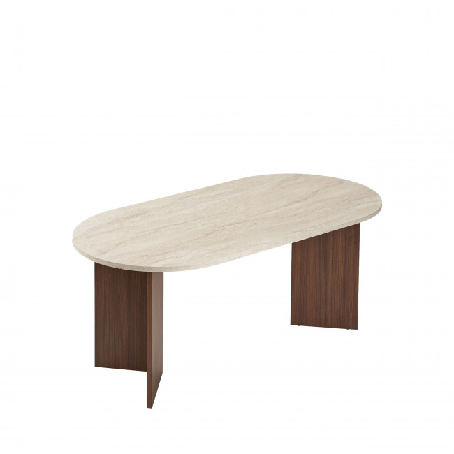 Sam - Table à manger 8 personnes ovale en bois et effet travertin