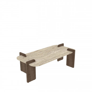 Soleni - Table basse en bois et effet travertin 120x60cm