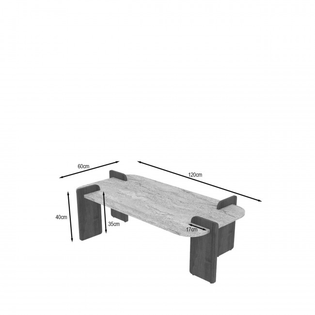 Soleni - Table basse en bois et effet travertin 120x60cm