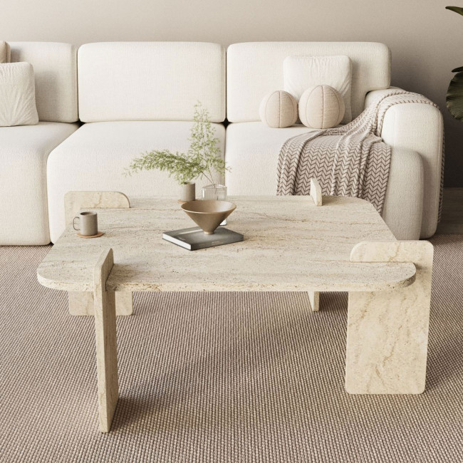 Soleni - Table basse effet travertin 90x90cm