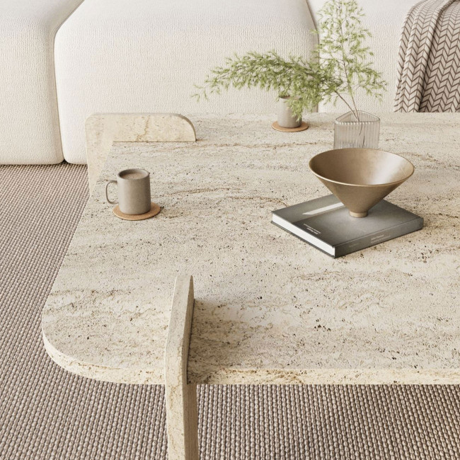 Soleni - Table basse effet travertin 90x90cm
