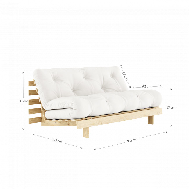Roots - Canapé convertible 160x200cm en bois naturel et tissu 160x200cm