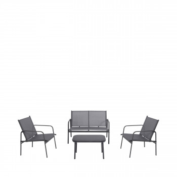 Kallia - Salon de jardin 1 canapé, 2 fauteuils, 1 table basse en métal