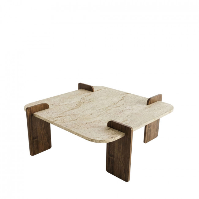 Soleni - Table basse en bois et effet marbre 90x90cm