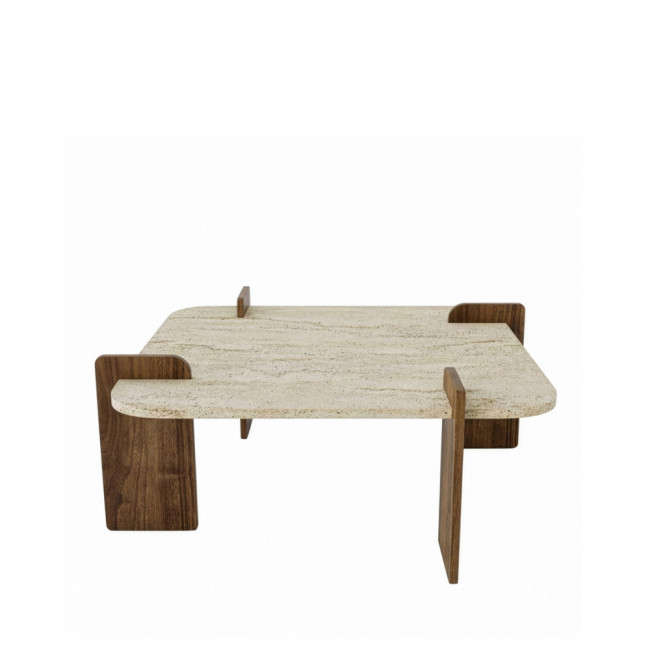 Soleni - Table basse en bois et effet marbre 90x90cm