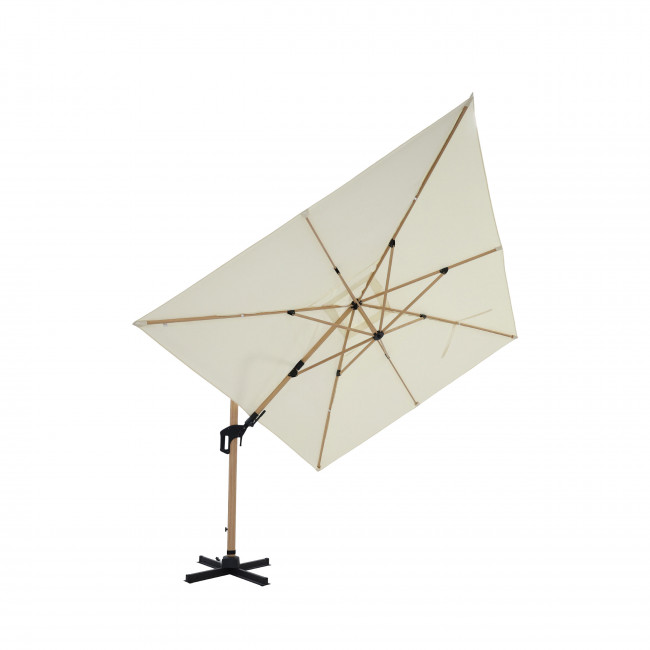 Veya - Parasol rectangulaire déporté en aluminium et effet bois 3x4m