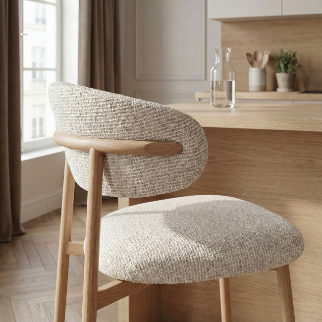 Draco - Lot de 2 chaises de bar en tissu pieds effet bois clair H65cm