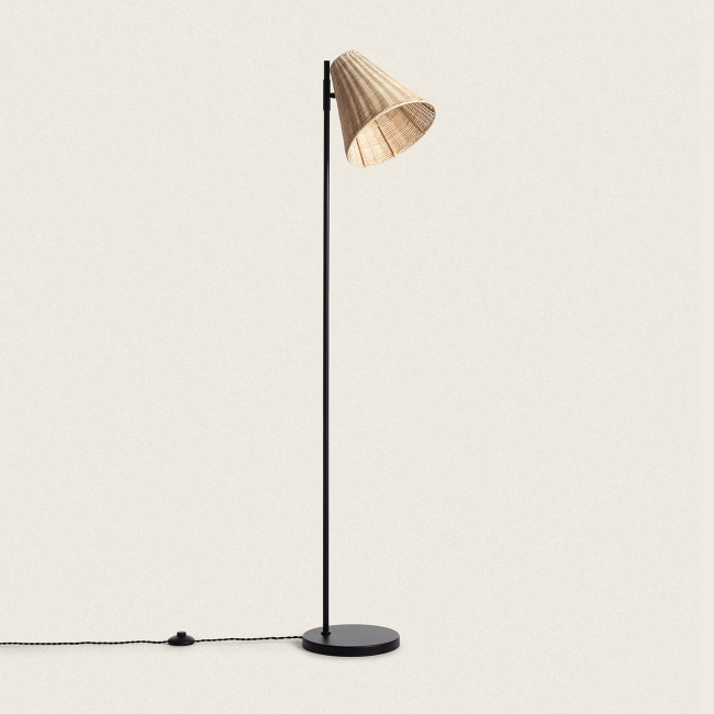 Rio - Lampadaire en métal avec abat-jour en rotin H151cm