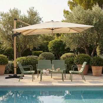 Veya - Parasol rectangulaire déporté en aluminium et effet bois 3x4m