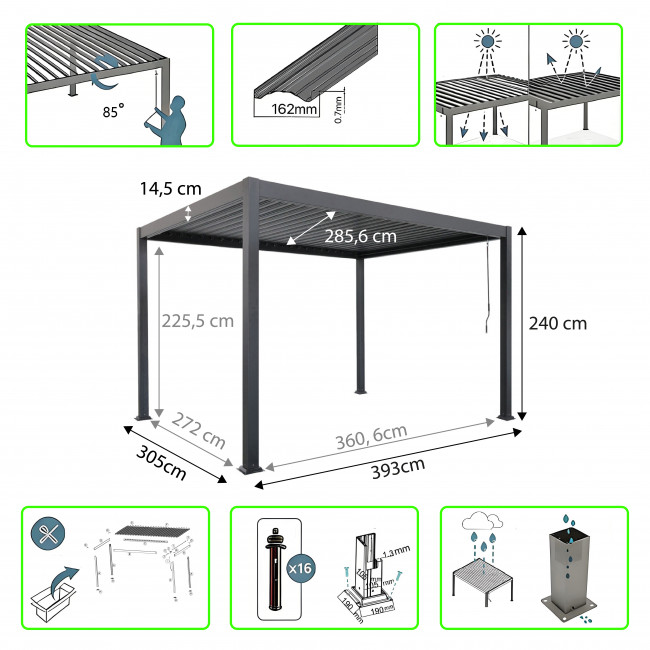 Tero - Pergola bioclimatique en aluminium 4x3m - anthracite