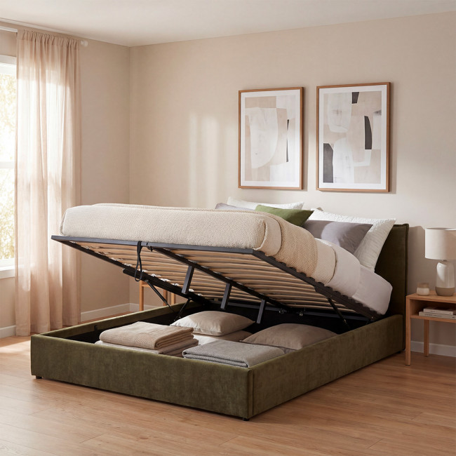 Cama -  Lit coffre en tissu 140x190cm