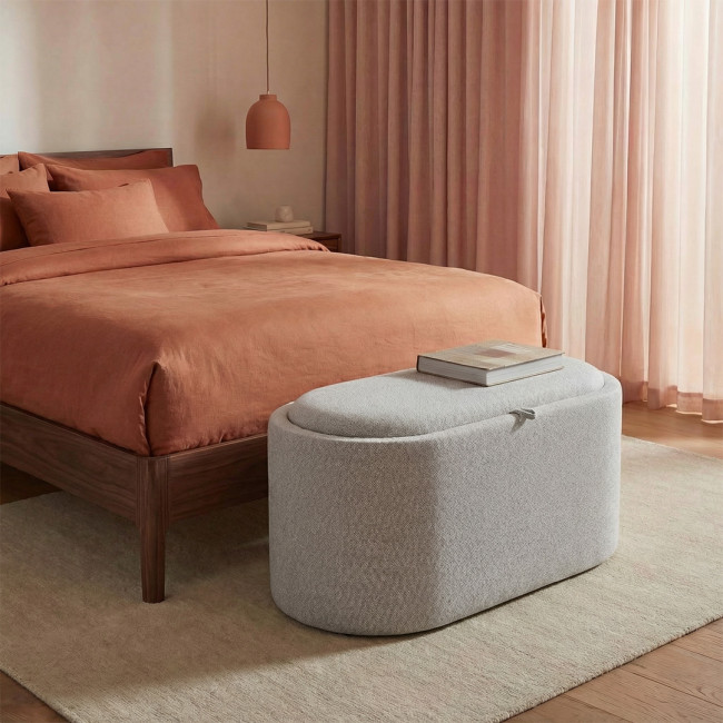 Zoé - Banc ovale en tissu avec plateau et rangement L77cm