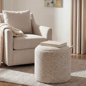 Zoé - Pouf rond imprimé animal avec plateau et rangement ø40cm