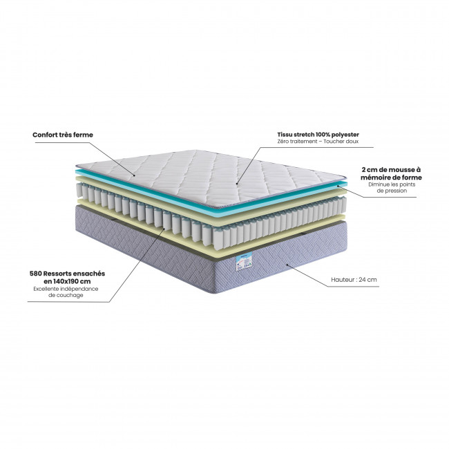 Cozy - Matelas à ressorts mousse à mémoire de forme, accueil moelleux 