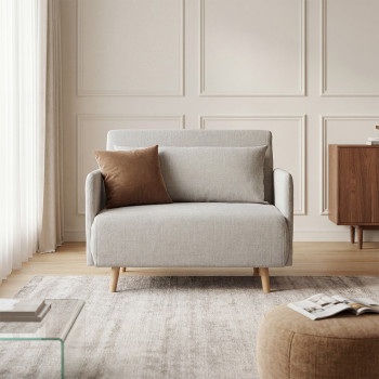 Belushi - Fauteuil convertible en tissu pieds bois clair