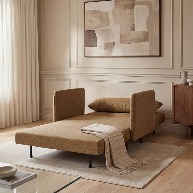 Belushi - Fauteuil convertible en tissu pieds bois foncé