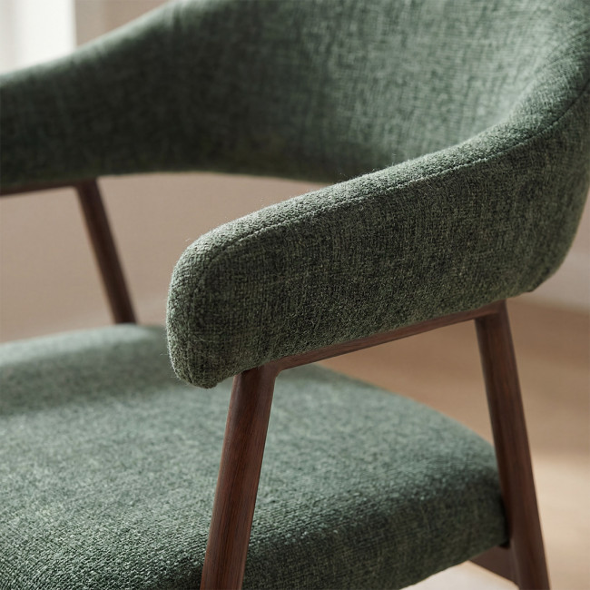 Leon - Lot de 2 fauteuils de table en tissu piètement effet bois foncé