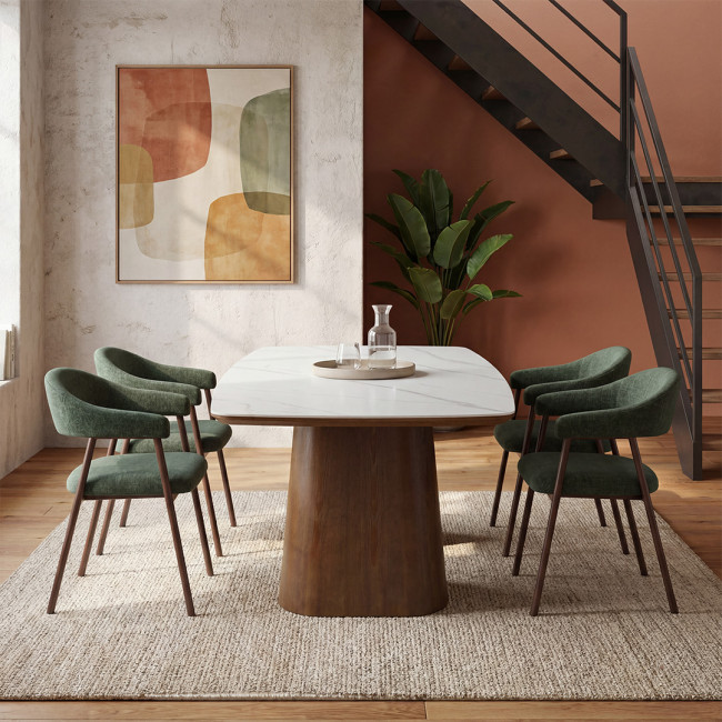 Leon - Lot de 2 fauteuils de table en tissu piètement effet bois foncé