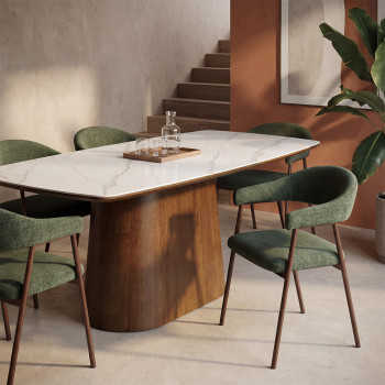 Leon - Lot de 2 fauteuils de table en tissu piètement effet bois foncé