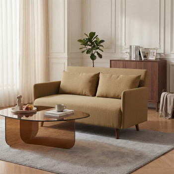 Belushi - Canapé convertible 2 places en tissu pieds bois foncé