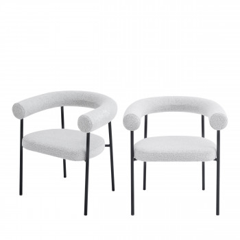 Olympe - Lot de 2 fauteuils de table en tissu bouclette et métal