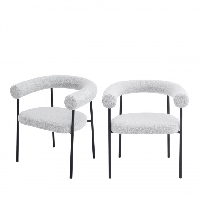Olympe - Lot de 2 fauteuils de table en tissu bouclette et métal