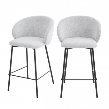 Valom - Lot de 2 chaises de bar en tissu bouclette et métal H66cm