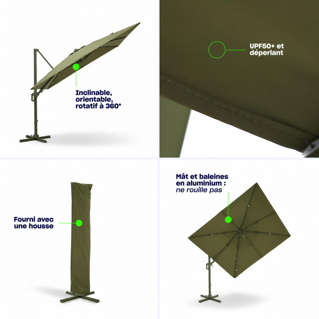 Veya - Parasol carré déporté en aluminium 3x3m	
