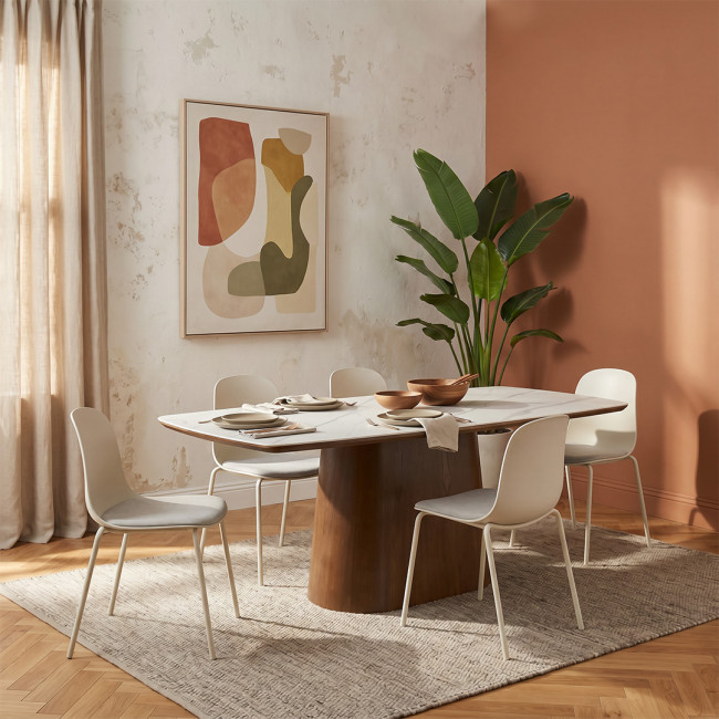 Linda - Lot de 2 chaises en tissu et métal pieds beiges