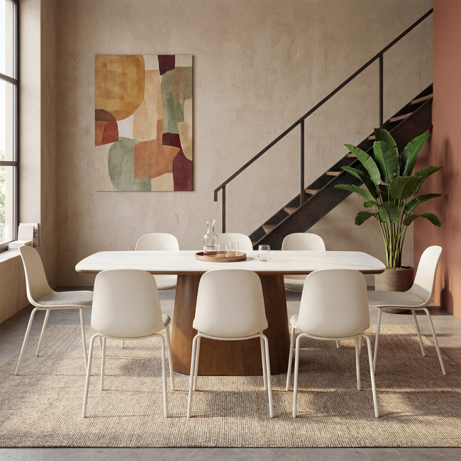 Linda - Lot de 2 chaises en tissu et métal pieds beiges