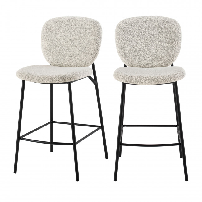 Dalby - Lot de 2 tabourets de bar en tissu bouclette et métal