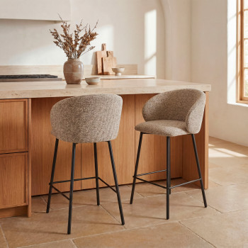 Valom - Lot de 2 tabourets de bar en tissu et métal H66cm
