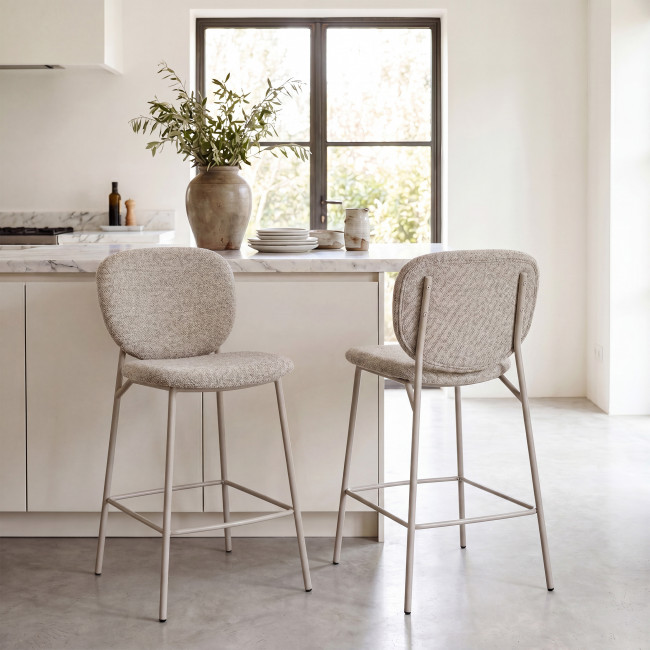 Dalby - Lot de 2 tabourets de bar en tissu pieds beiges H65cm