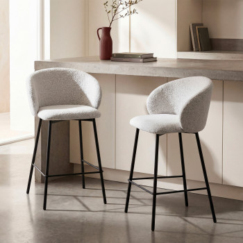 Valom - Lot de 2 chaises de bar en tissu bouclette et métal H66cm