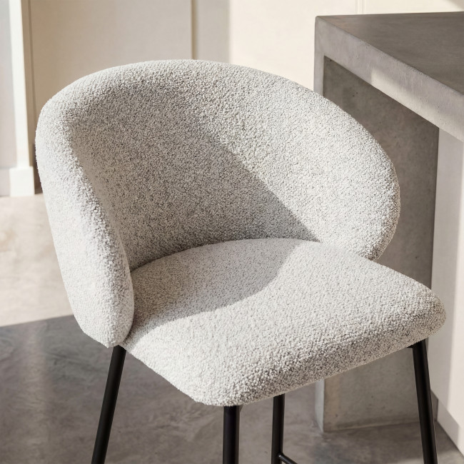 Valom - Lot de 2 chaises de bar en tissu bouclette et métal H66cm