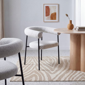 Olympe - Lot de 2 fauteuils de table en tissu bouclette et métal